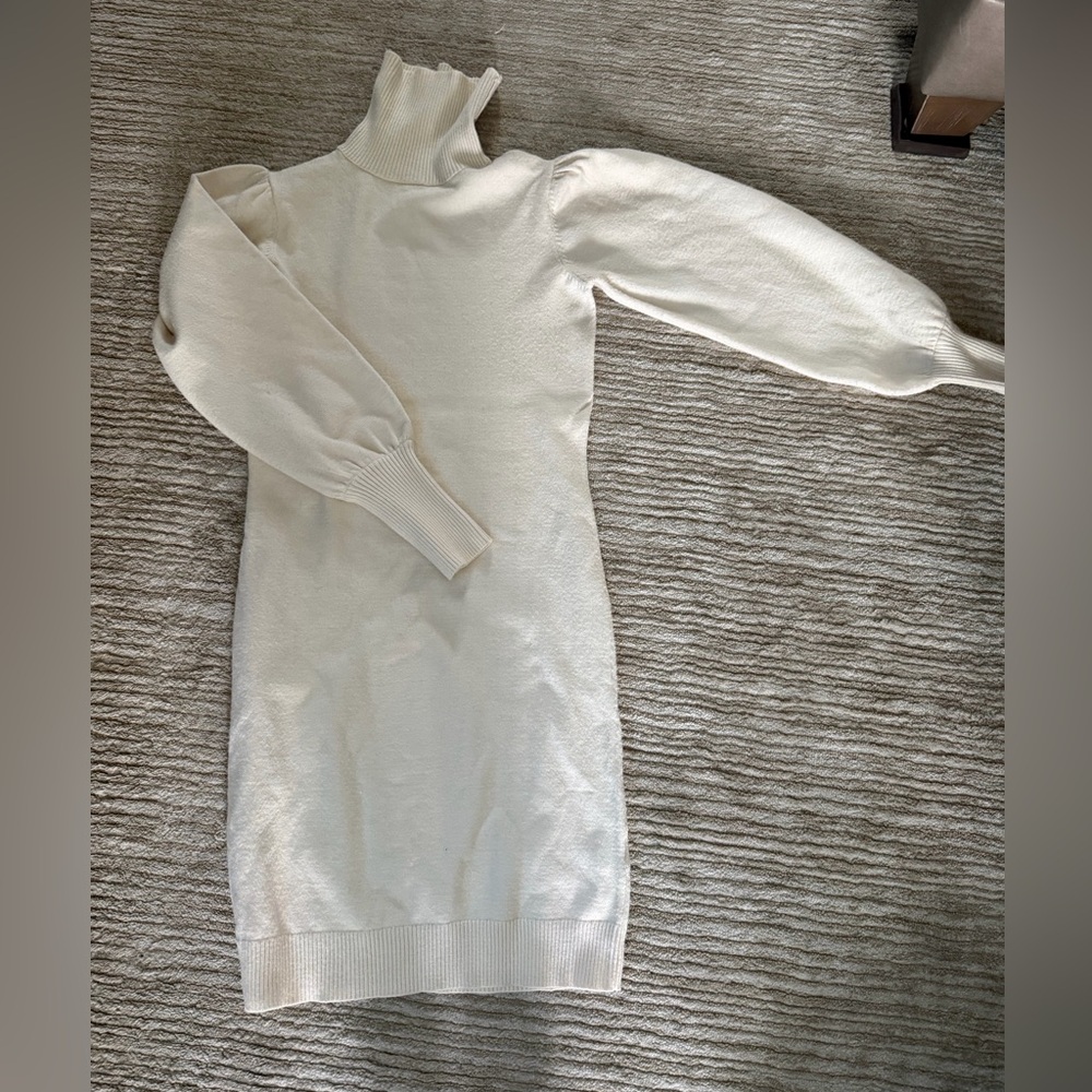 Turtleneck Midi Sweater Dress in Cream